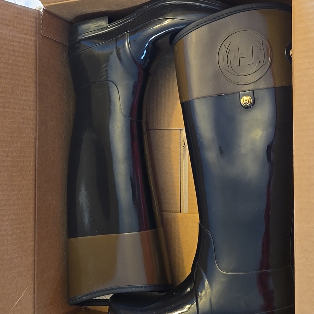 Hunter Regent Carlyle Regal Rain Boots Black And Brown Two-Tone Womens Size 9 - Picture 12 of 12